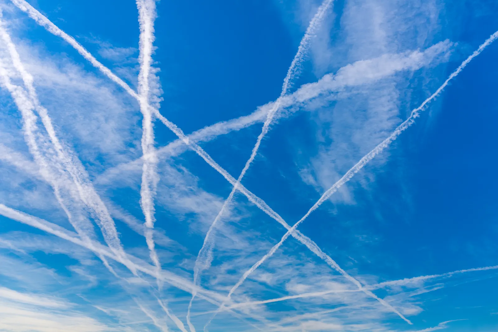 Traînées dans un ciel bleu