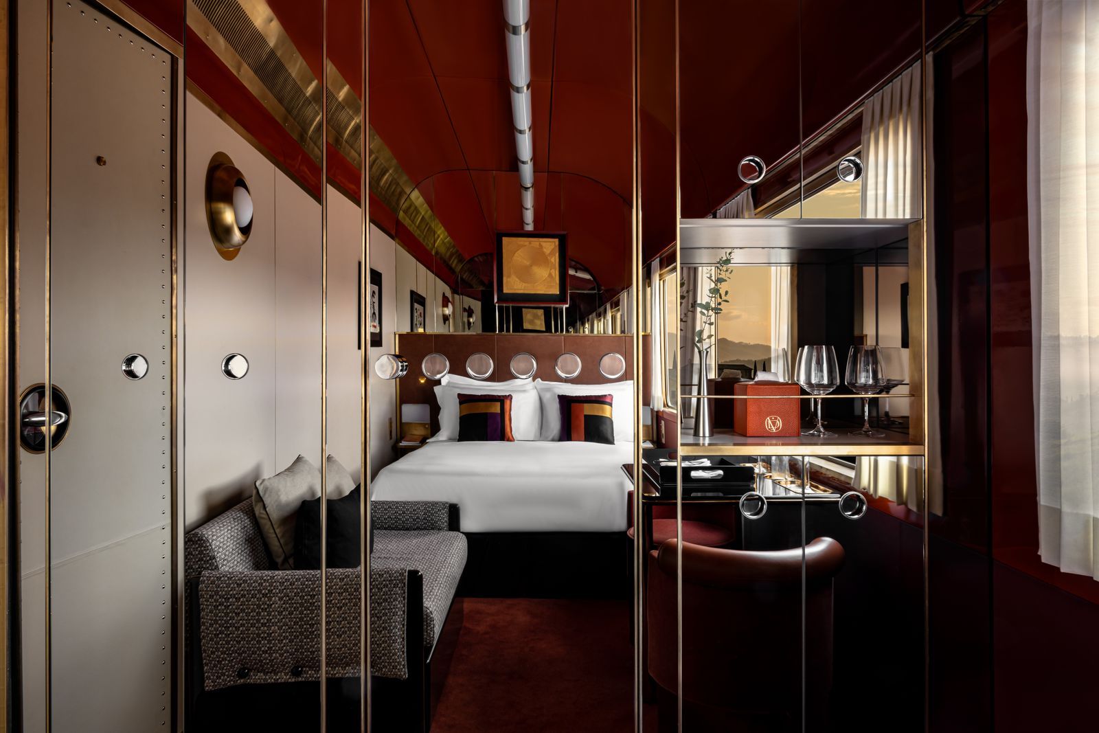 Intérieur d'un compartiment de l'Orient Express La Dolce Vita.