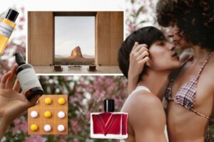 La trousse de toilette indispensable : une huile corps dorée et une campagne très sexy